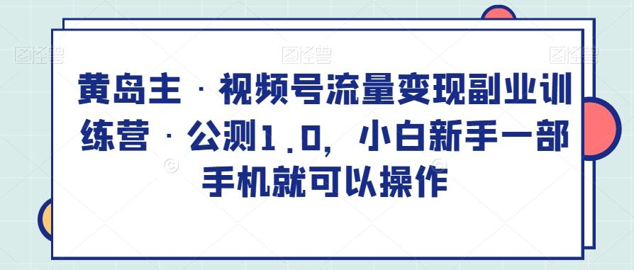 黄岛主·视频号流量变现副业训练营·公测1.0，小白新手一部手机就可以操作-知库