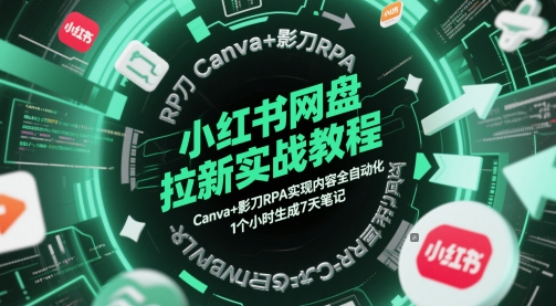 小红书网盘拉新实战教程，Canva+影刀RPA实现内容全自动化，1个小时生成7天笔记-知库