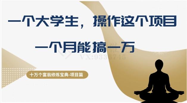 十万个富翁修炼宝典之4.一个大学生操作这个项目，一个月能搞一万-知库