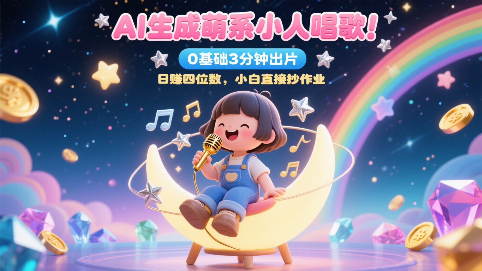 AI生成萌系小人唱歌！0基础3分钟出片，28个作品涨粉9万，日赚四位数，小白直接抄作业-知库