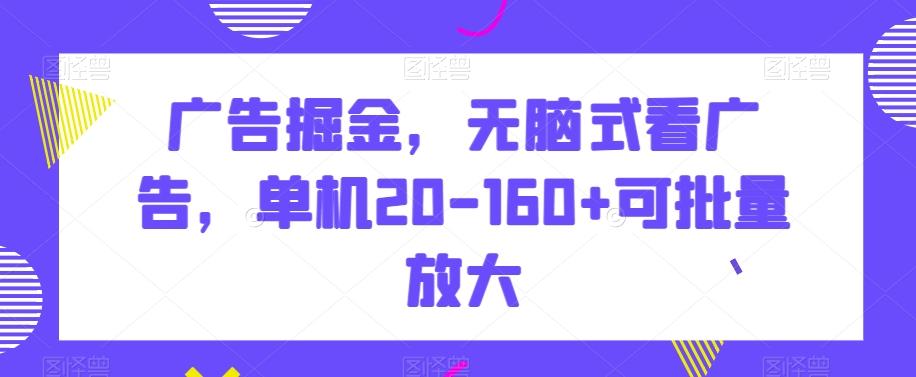 广告掘金，无脑式看广告，单机20-160+可批量放大【揭秘】-知库