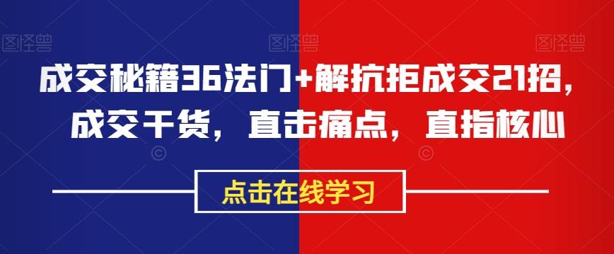 成交秘籍36法门+解抗拒成交21招，成交干货，直击痛点，直指核心-知库