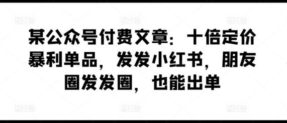 某公众号付费文章：十倍定价暴利单品，发发小红书，朋友圈发发圈，也能出单-知库