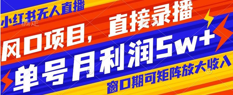 风口项目，小红书无人直播带货，直接录播，可矩阵，月入5w+【揭秘】-知库