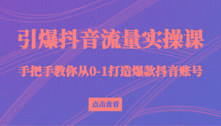 引爆抖音流量实操课，手把手教你从0-1打造爆款抖音账号(27节课)-知库