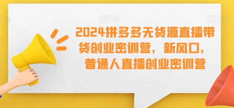 2024拼多多无货源直播带货创业密训营，新风口，普通人直播创业密训营-知库