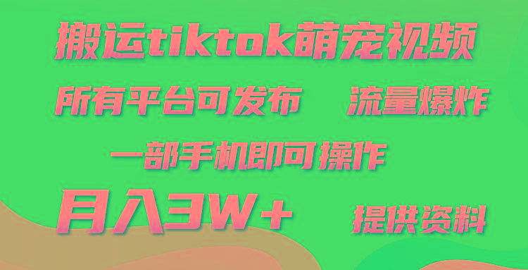 (9618期)搬运Tiktok萌宠类视频，一部手机即可。所有短视频平台均可操作，月入3W+-知库