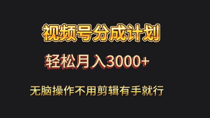 视频号流量分成，不用剪辑，有手就行，轻松月入2000+-知库