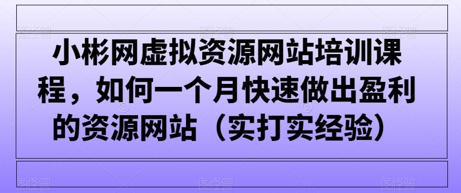 小彬网虚拟资源网站培训课程，如何一个月快速做出盈利的资源网站(实打实经验)-知库