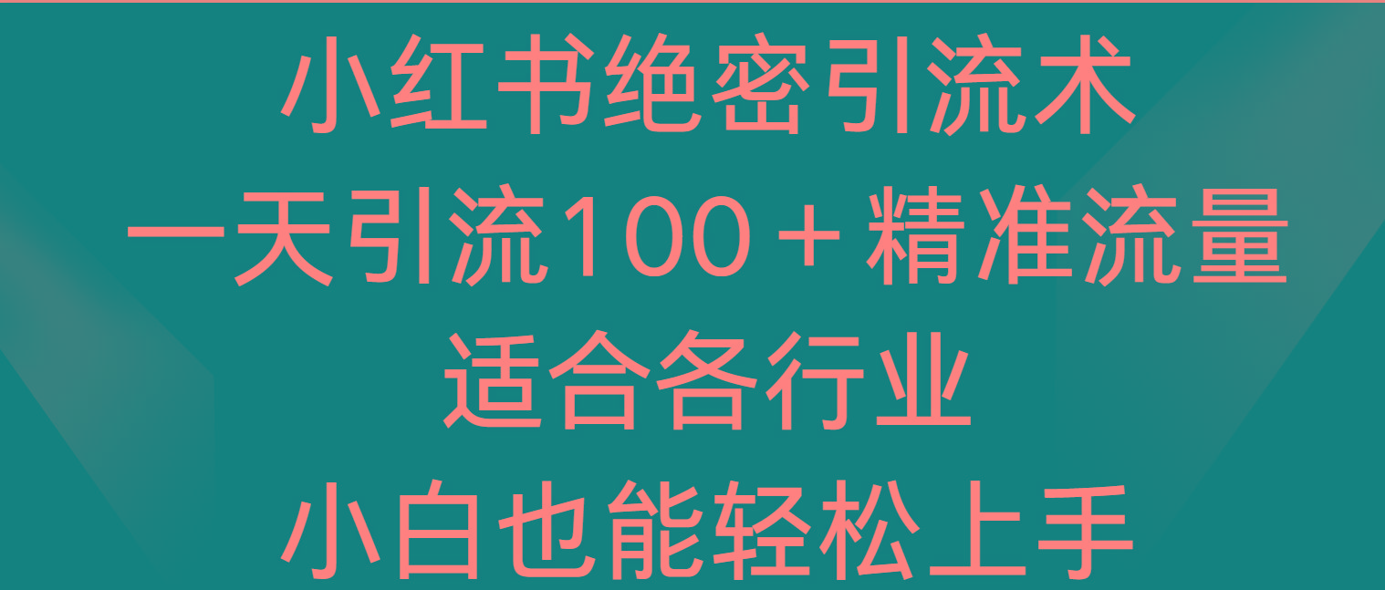 小红书绝密引流术，一天引流100＋精准流量，适合各个行业，小白也能轻松上手-知库