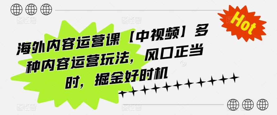 海外内容运营课【中视频】多种内容运营玩法，风口正当时，掘金好时机-知库