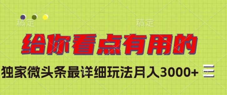 独家微头条最详细玩法，月入3000+【揭秘】-知库