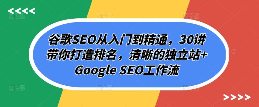 谷歌SEO从入门到精通，30讲带你打造排名，清晰的独立站+Google SEO工作流-知库