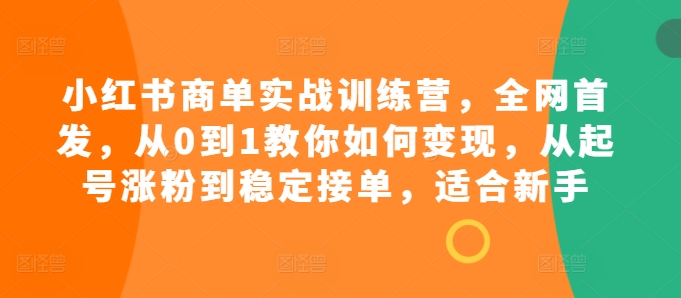 小红书商单实战训练营，全网首发，从0到1教你如何变现，从起号涨粉到稳定接单，适合新手-知库