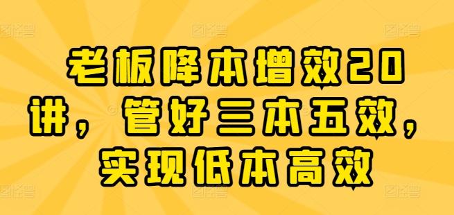 老板降本增效20讲，管好三本五效，实现低本高效-知库