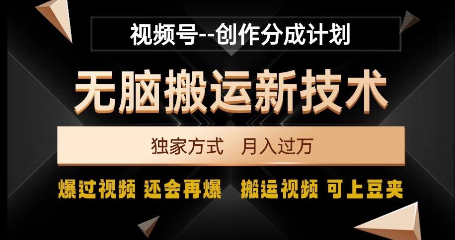 视频号无脑搬运新技术，破原创壕流量，独家方式，爆过视频，还会再爆【揭秘】-知库