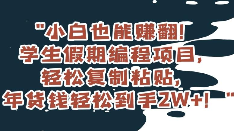 小白也能赚翻！学生假期编程项目，轻松复制粘贴，年货钱轻松到手2W+【揭秘】-知库