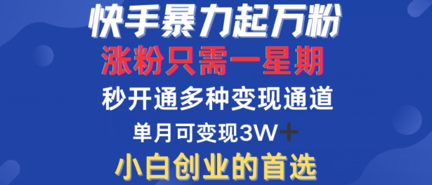 快手暴力起万粉，涨粉只需一星期，多种变现模式，直接秒开万合，单月变现过W【揭秘】-知库