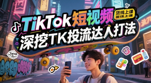 TikTok短视频带货线上课，深挖TK投流达人打法-知库