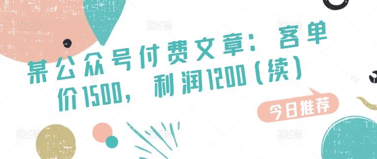 某公众号付费文章：客单价1500，利润1200(续)，市场几乎可以说是空白的-知库