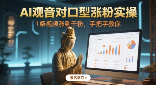 AI观音对口型涨粉实操，1条视频涨到千粉，手把手教你-知库