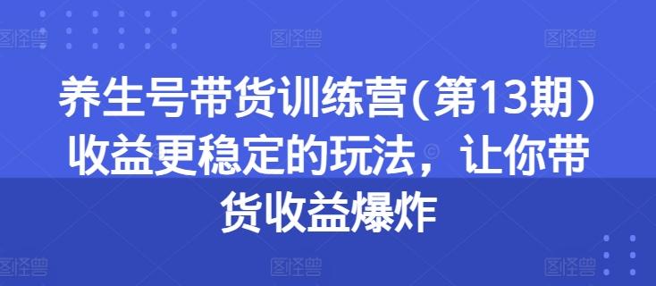 养生号带货训练营(第13期)收益更稳定的玩法，让你带货收益爆炸-知库