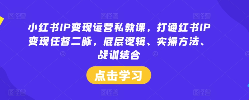 小红书IP变现运营私教课，打通红书IP变现任督二脉，底层逻辑、实操方法、战训结合-知库