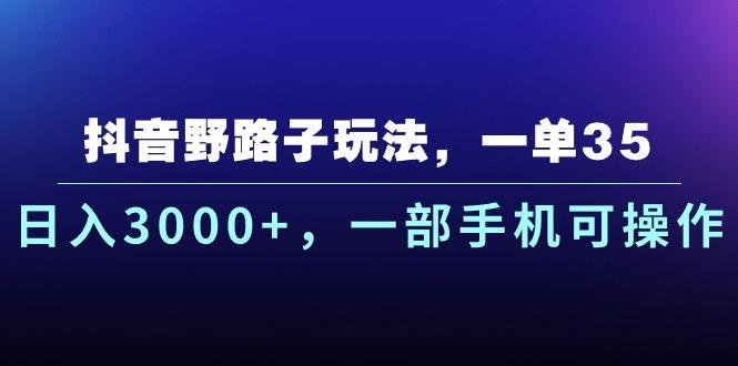 抖音野路子玩法，一单35.日入3000+，一部手机可操作-知库