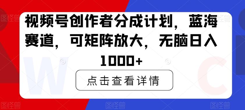 视频号创作者分成计划，蓝海赛道，可矩阵放大，无脑日入1000+-知库