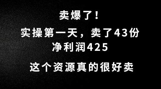 这个资源，需求很大，实操第一天卖了43份，净利润425【揭秘】-知库