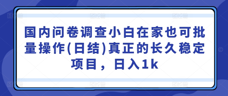 国内问卷调查小白在家也可批量操作(日结)真正的长久稳定项目，日入1k【揭秘】-知库