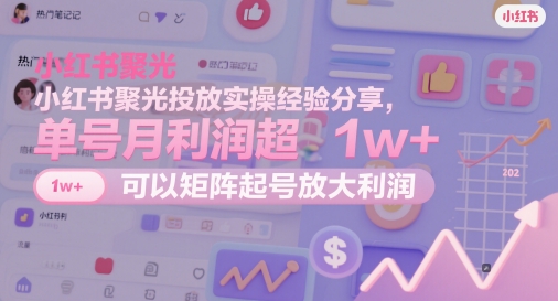 小红书聚光投放实操经验分享，单号月利润超1w+，可以矩阵起号放大利润-知库