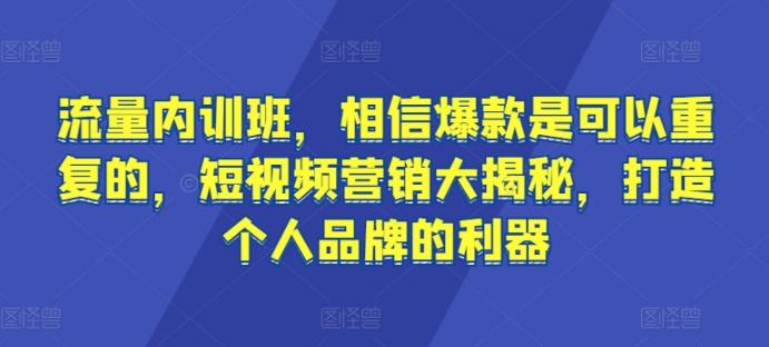 流量内训班，相信爆款是可以重复的，短视频营销大揭秘，打造个人品牌的利器-知库