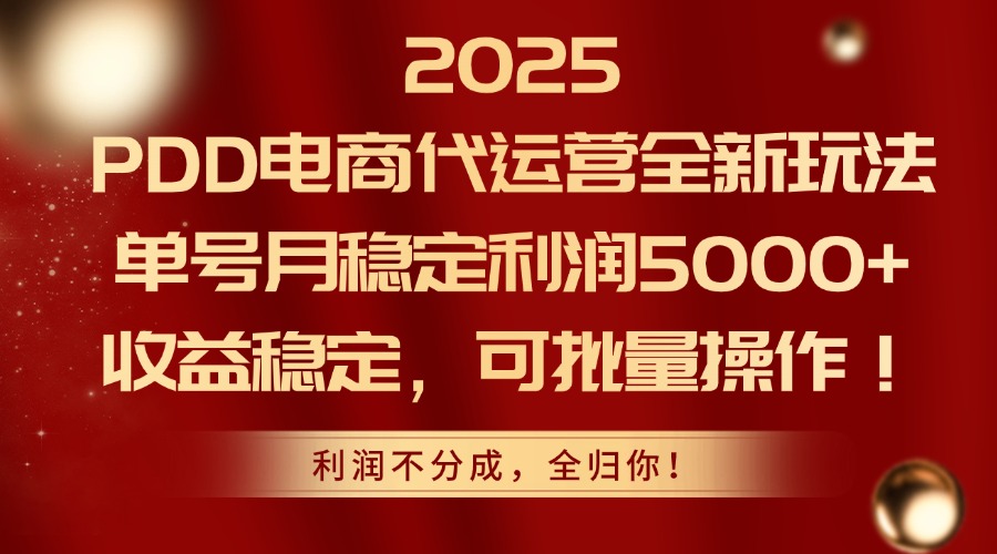 2025PDD电商代运营全新玩法，单号月稳定利润5000+，收益稳定，可批量操作-知库