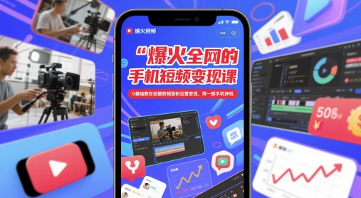 爆火全网的手机短视频变现课，0基础教你拍摄剪辑涨粉运营变现，用一部手机挣钱-知库