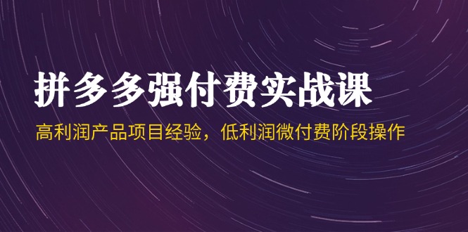 拼多多强付费实战课-44期，高利润产品项目经验，低利润微付费阶段操作-知库