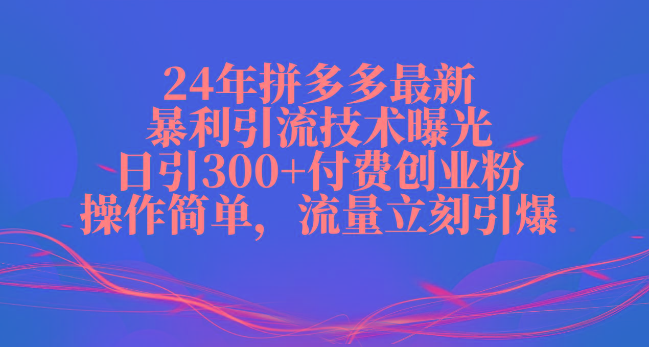 24年拼多多最新暴利引流技术曝光，日引300+付费创业粉，操作简单，流量…-知库