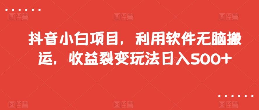 抖音小白项目，利用软件无脑搬运，收益裂变玩法日入500+【揭秘】-知库