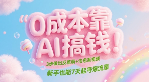 0成本靠AI搞钱！3步做出反差萌+治愈系视频，新手也能7天起号爆流量-知库