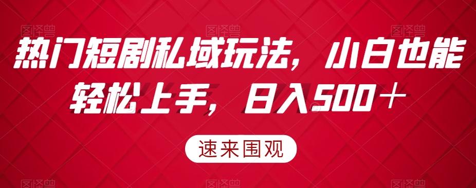 热门短剧私域玩法，小白也能轻松上手，日入500＋-知库