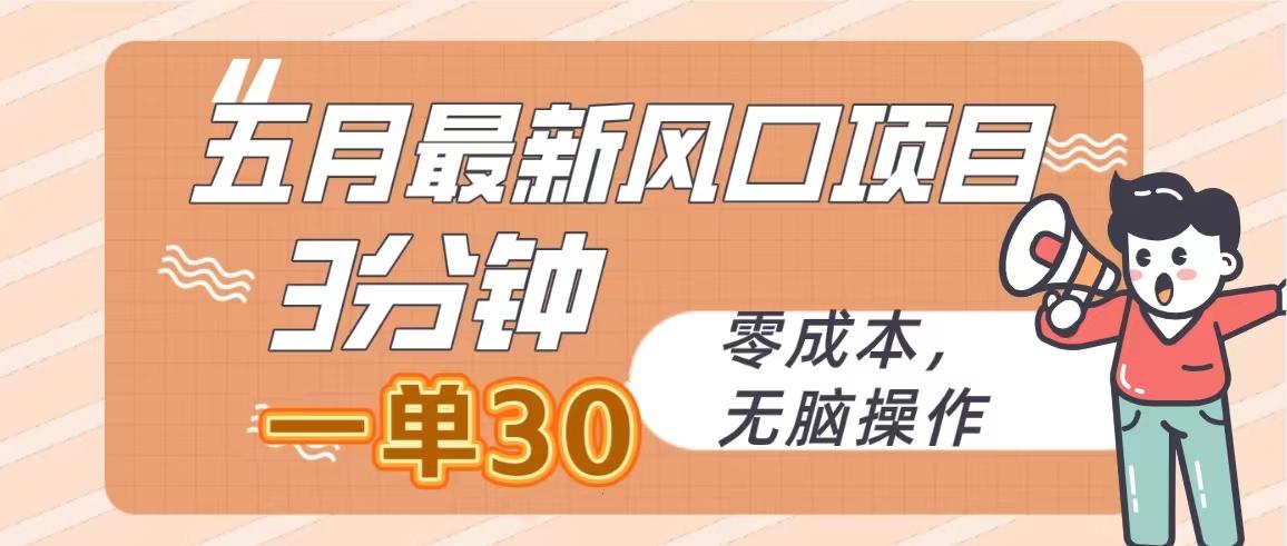 五月最新风口项目，3分钟一单30，零成本，无脑操作-知库