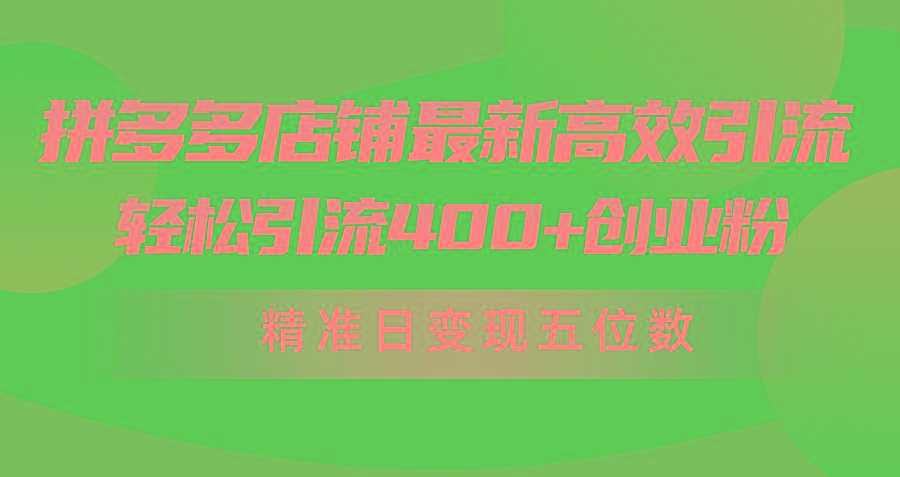 (10041期)拼多多店铺最新高效引流术，轻松引流400+创业粉，精准日变现五位数！-知库