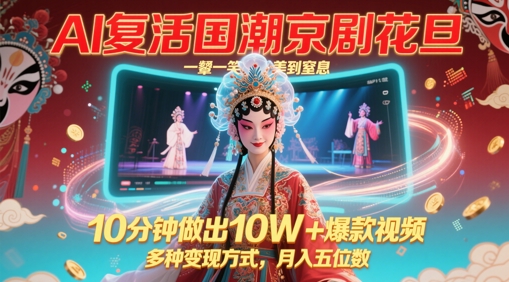 AI复活国潮京剧花旦，一颦一笑美到窒息，10分钟做出10W+爆款视频，多种变现方式，月入五位数-知库