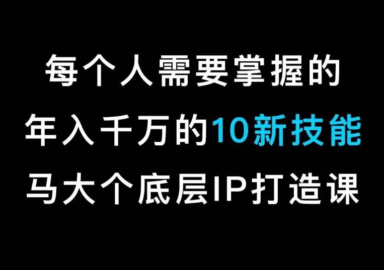 马大个的IP底层逻辑课，​每个人需要掌握的年入千万的10新技能，约会底层IP打造方法！-知库