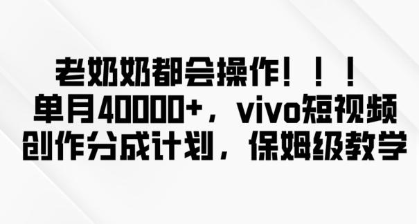 老奶奶都会操作，新平台无脑操作，单月40000+，vivo短视频创作分成计划【揭秘】-知库