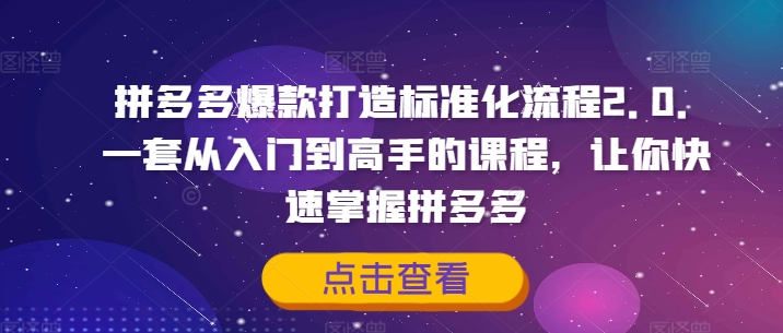 拼多多爆款打造标准化流程2.0，一套从入门到高手的课程，让你快速掌握拼多多-知库