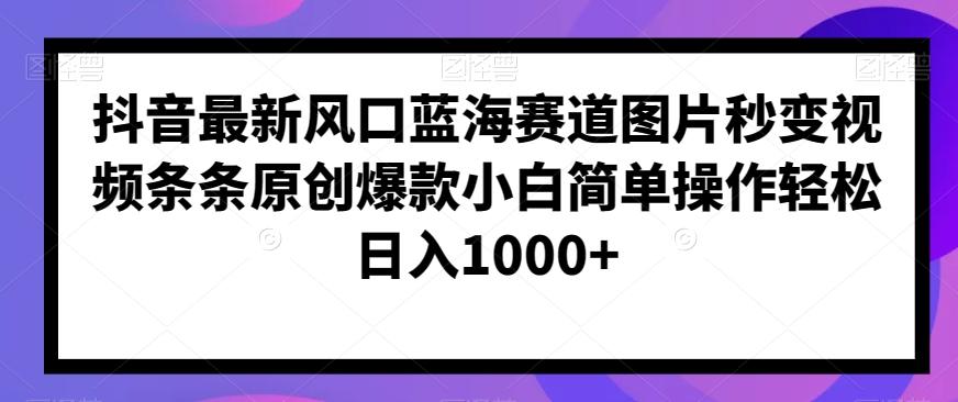 抖音最新风口蓝海赛道图片秒变视频条条原创爆款小白简单操作轻松日入1000+-知库