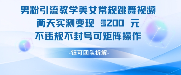 男粉引流教学美女常规跳舞视频两天实测变现1k+，不违规不封号可矩阵操作-知库