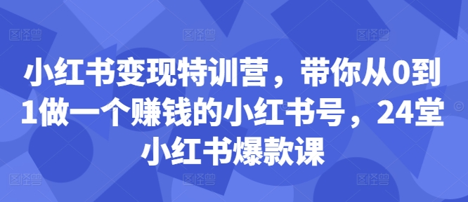 小红书变现特训营，带你从0到1做一个赚钱的小红书号，24堂小红书爆款课-知库