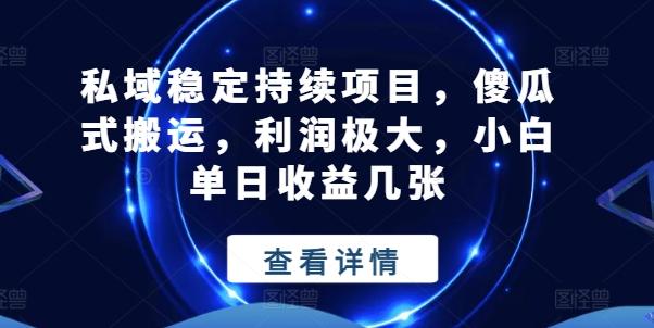 私域稳定持续项目，傻瓜式搬运，利润极大，小白单日收益几张【揭秘】-知库